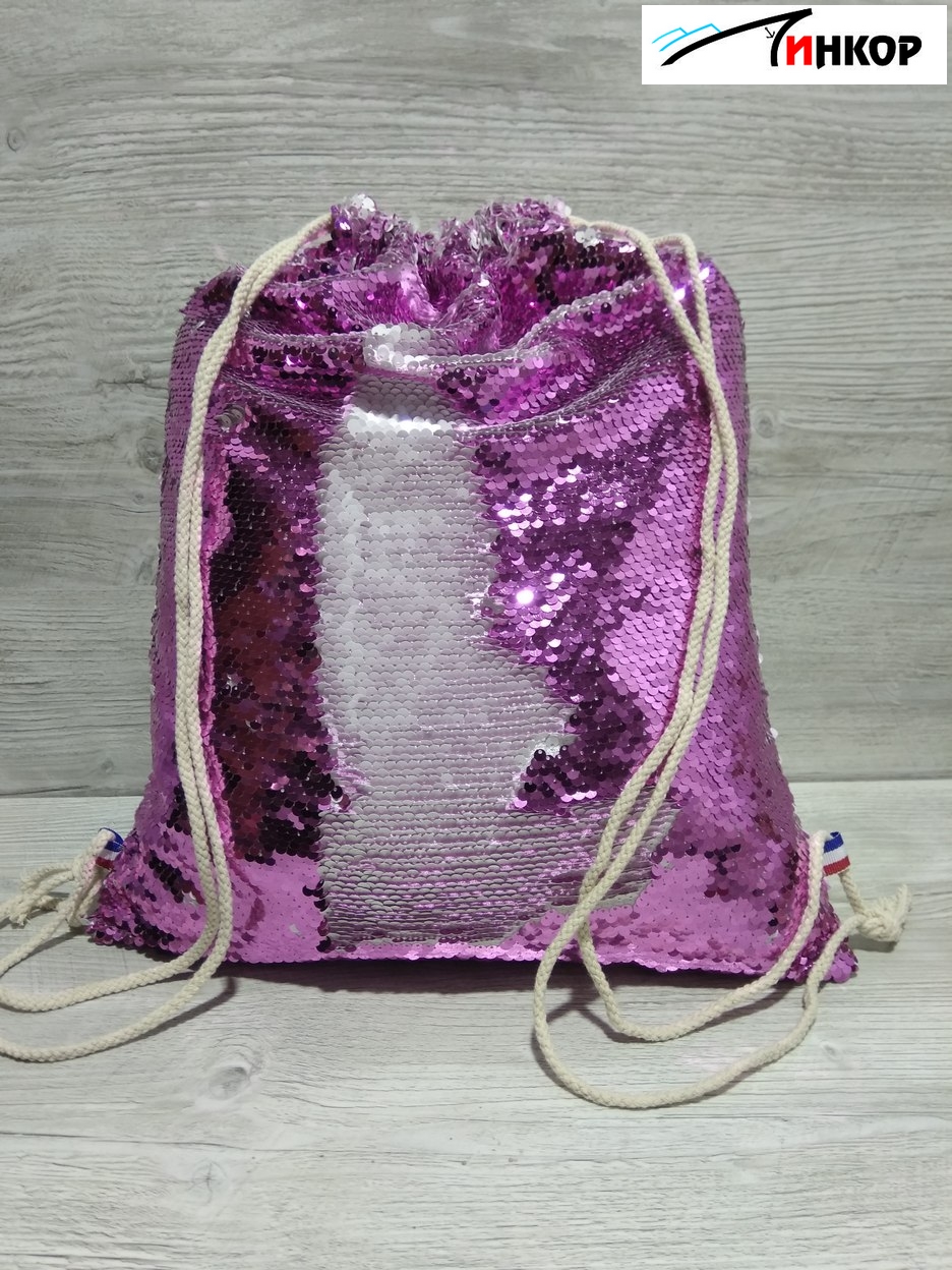 Рюкзак-мешок на затяжках  с пайетками Розовый/Белый