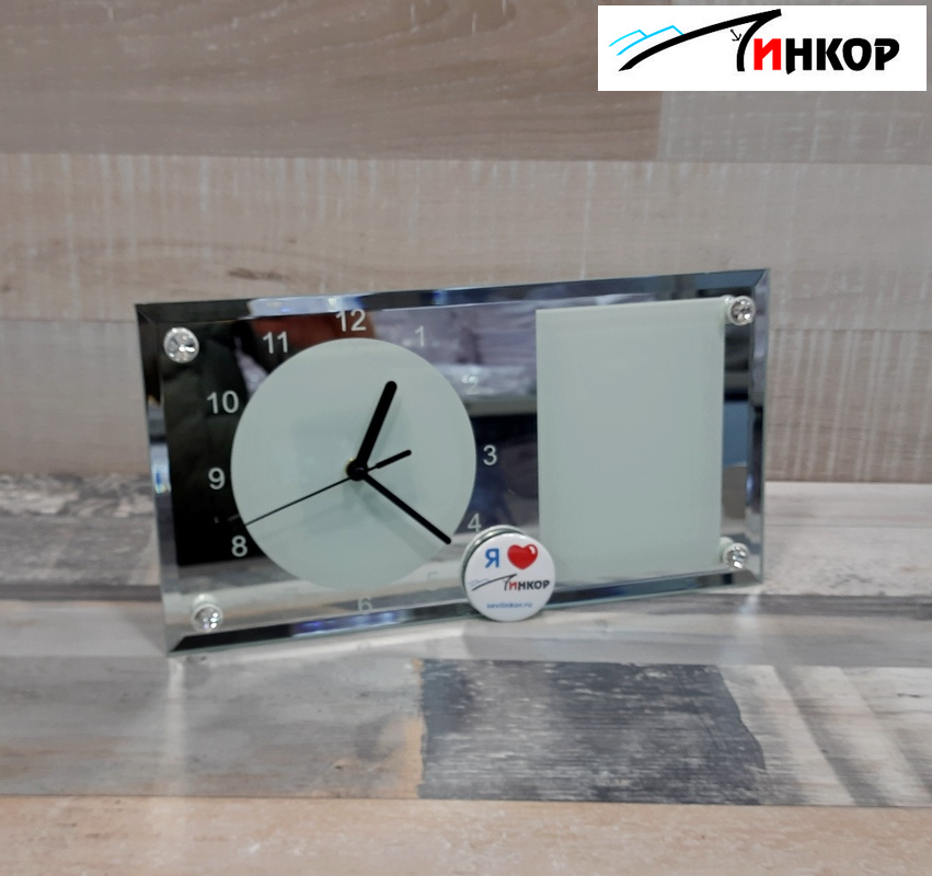 Часы-фоторамка прямоугольная 30х16см BL11 (зеркальная окантовка), для сублимации