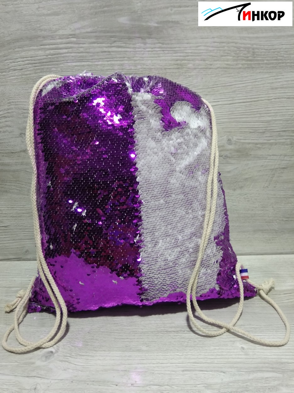 Рюкзак-мешок на затяжках  с пайетками Темно-Розовый/Белый