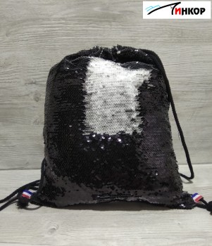 Рюкзак-мешок на затяжках  с пайетками Черный/Белый