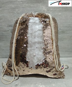 Рюкзак-мешок на затяжках  с пайетками Золото Розовое/Белый