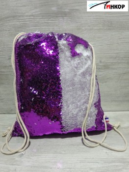 Рюкзак-мешок на затяжках  с пайетками Темно-Розовый/Белый